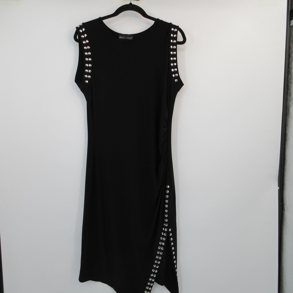 Frank Lyman Design Black Studded Asymmetrical Ruched Sheath Dress Size 14 Canada